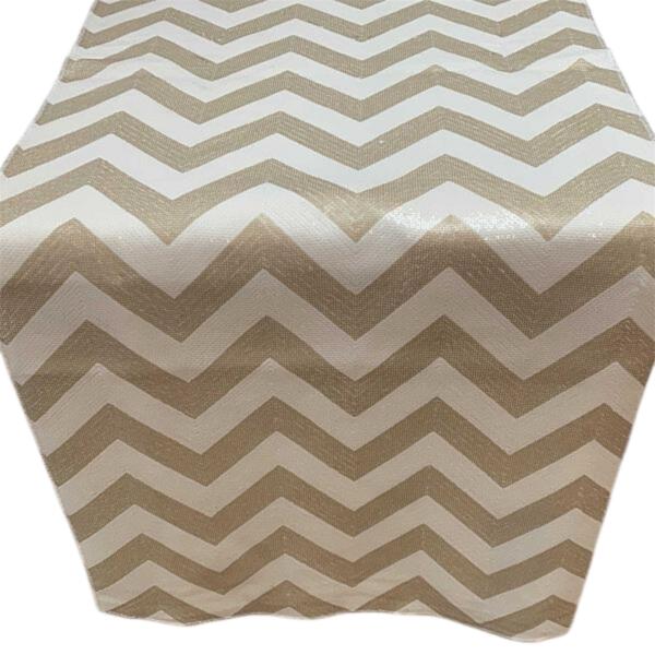 Table Runner, Chevron Sequin - White/Champagne