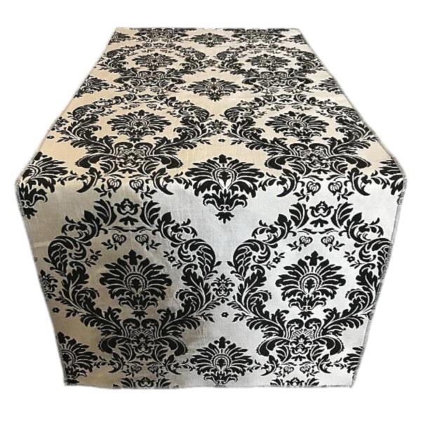 Table Runner - Damask - Black & Silver