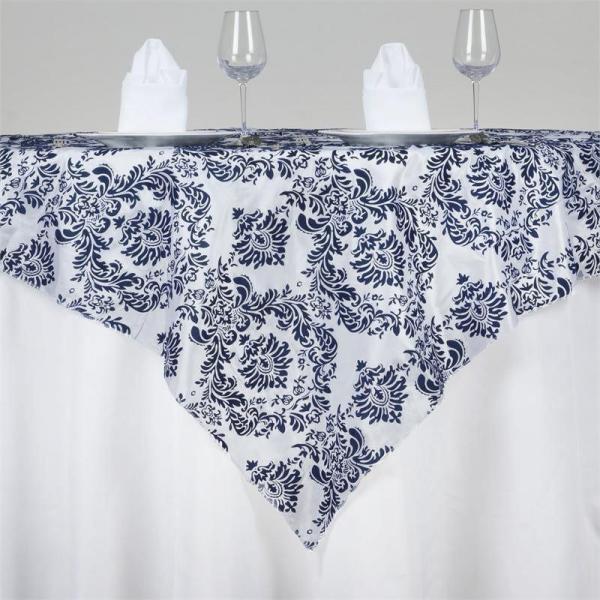 Square Linen - Navy - White Damask - 54"